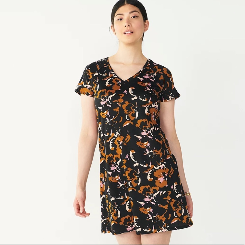 Nine West French Terry V-Neck Flutter Sleeve T-Shirt Dress